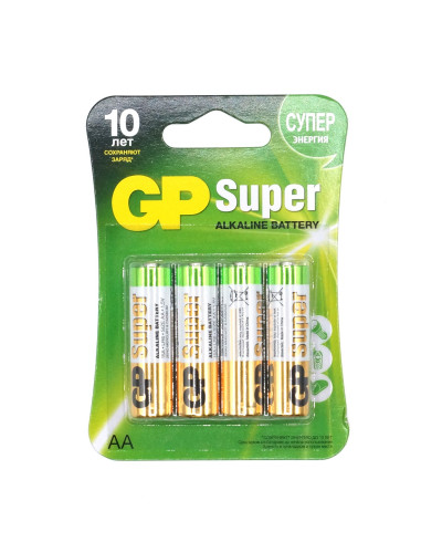 0110Батарейка GP Super Alkaline LR06  - 4 шт.(на блистере)- (АА)