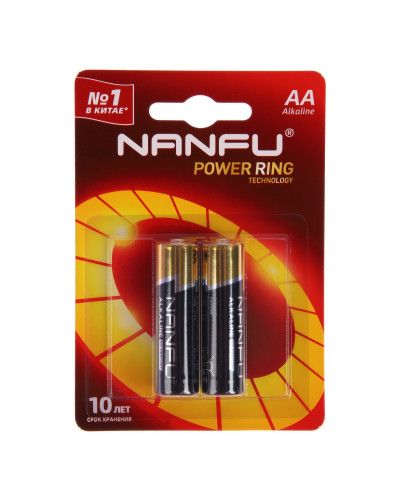 0120 Батарейка алкалиновая Nanfu, AA, LR6-2BL, 1.5В, блистер, 2 шт.