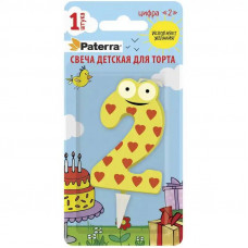 0356 Свеча детская для торта, цифра 2, 1 шт. в упаковке, PATERRA 401-523