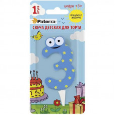 0357 Свеча детская для торта, цифра 3, 1 шт. в упаковке, PATERRA 401-524