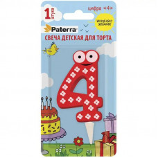 0358 Свеча детская для торта, цифра 4, 1 шт. в упаковке, PATERRA 401-525