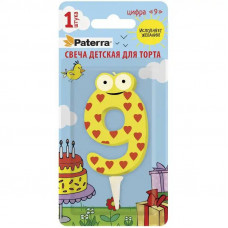 0363 Свеча детская для торта, цифра 9, 1 шт. в упаковке, PATERRA 401-530