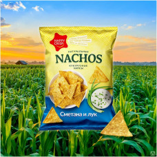 1957 Чипсы кукурузные "HAPPY NACHOS" со вкусом сметаны и лука 18*150г