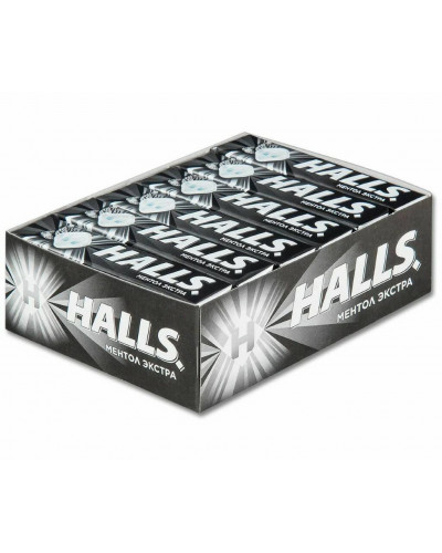 2010 Леденцы Halls "Экстра сила" ментол экстра, черный, 12 шт*25 г 